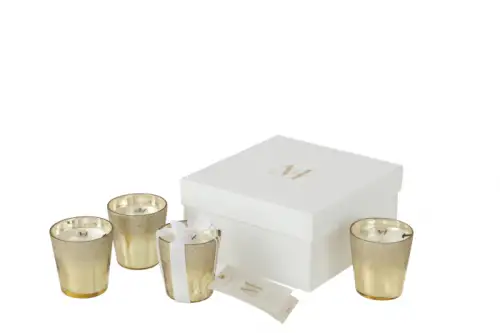 Cutie cu 4 lumanari parfumate, Sticla, Auriu, 6.5x6.5x73 cm