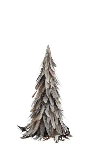 Decoratiune con, Pene, Argintiu, 18x18x41 cm