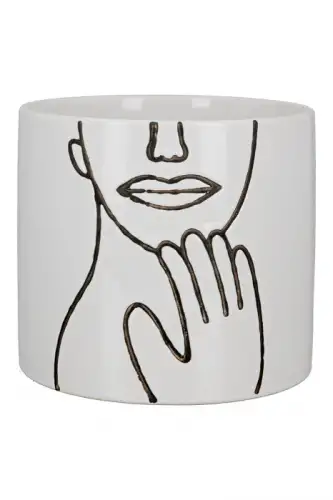 Ghiveci Timido, Ceramica, Alb Negru, 15.5x15.5x14 cm