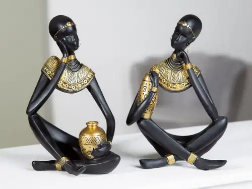 Set 2 figurine Amari, Rasina, Negru Auriu, 10x18x26 cm