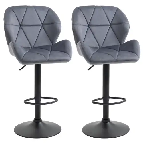 Set 2 scaune de bar, rotative, inaltime reglabila, Suport pentru picioare, Baza rotunda, gri 51.5x57.5x93-114.5cm HOMCOM | Aosom RO