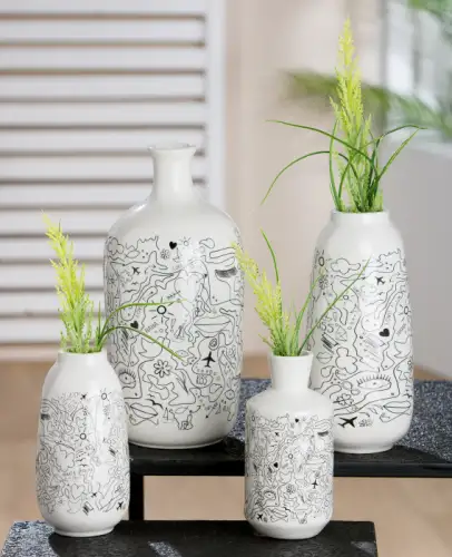 Set 2 vaze Modern Art, portelan, alb, 25x12 cm