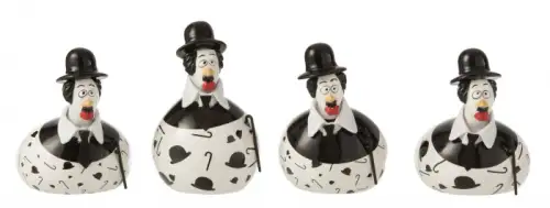 Set 4 figurine Chicken Chaplin, Ceramica, Negru, 7x7x11 cm