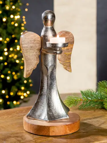 Suport lumanare tealight, ANGEL, aluminiu, 31X15 cm