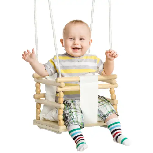 AIYAPLAY Leagan pentru copii 9-36 luni din lemn si bumbac, pentru spatii interioare si exterioare cu franghie reglabila, 30x30x110-180 cm | AOSOM RO