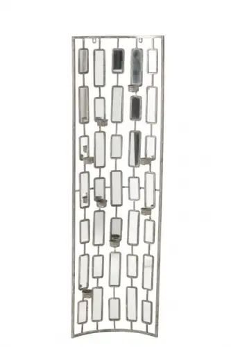 Decoratiune de perete cu oglinzi si suporturi lumanare, Metal, Gri, 35.5x10x122 cm