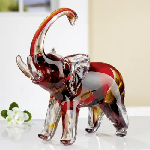 Decoratiune elefant, sticla, rosu, 21x11x22,5 cm