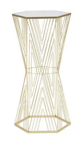 Masuta inalta Lines 6, Mauro Ferretti, 40x35x80 cm, fier/sticla, auriu