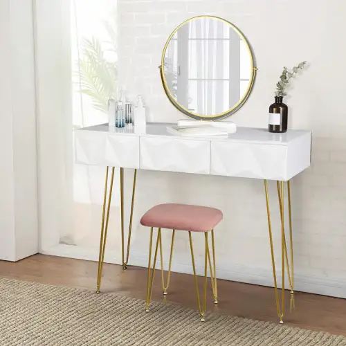 SEA298 - Set Masa toaleta, 100 cm, cosmetica machiaj cu oglinda si scaun, masuta vanity - Alb