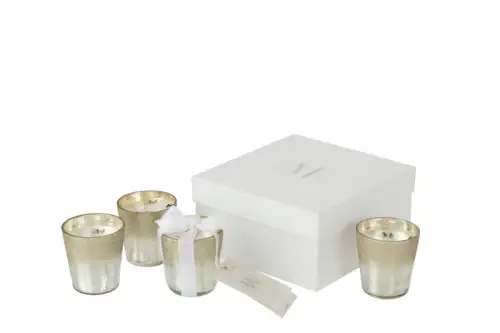 Set 4 lumanari parfumate, Sticla, Argintiu, 6.5x6.5x7 cm