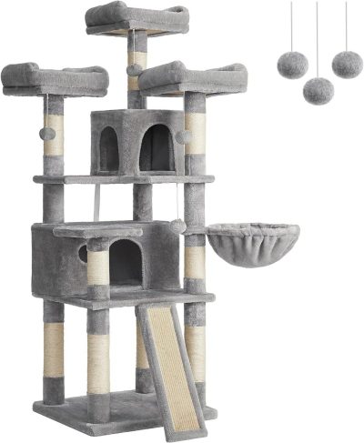 Ansamblu de joaca pisici / arbore pentru pisici XXL Cat Condo, Feandrea, 55x55x169 cm, PAL/plus/sisal, gri deschis