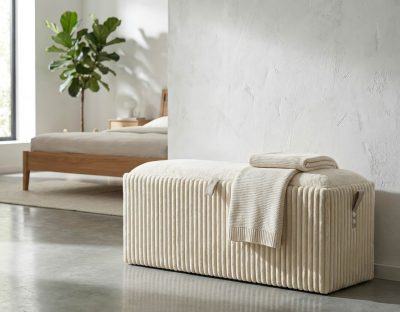 Bancheta cu spatiu de depozitare, Mauro Ferretti, Goteborg, 113x41x44 cm, MDF/poliester, alb