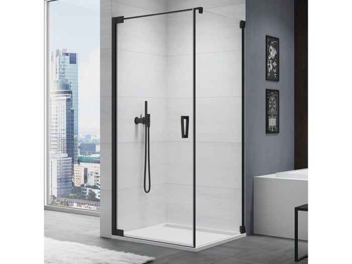 Cabina de dus 70x110 cm cu usa batanta si profil compensator, negru mat, instalare usa stanga, Ronal Cadura