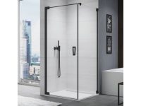 Cabina de dus 70x110 cm cu usa batanta si profil compensator, negru mat, instalare usa stanga, Ronal Cadura