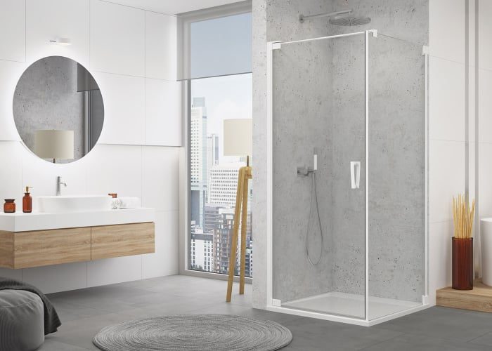 Cabina de dus 75x110 cm cu usa batanta si profil compensator, alb, instalare usa stanga, Ronal Cadura