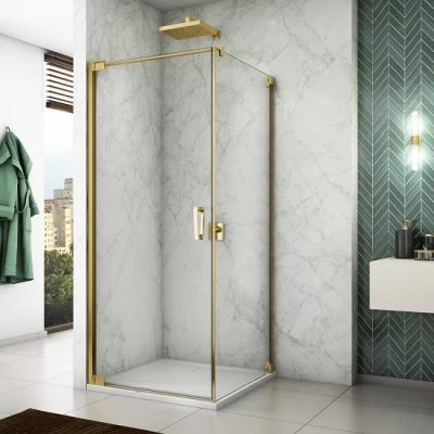 Cabina de dus 75x70 cm cu usa batanta si profil compensator, auriu, instalare usa stanga, Ronal Cadura