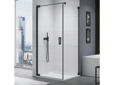 Cabina de dus 75x90 cm cu usa batanta si profil compensator, negru mat, instalare usa stanga, Ronal Cadura