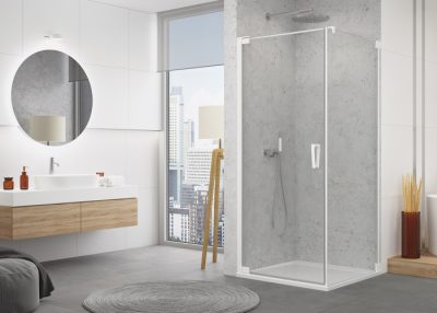 Cabina de dus 80x110 cm cu usa batanta si profil compensator, alb, instalare usa stanga, Ronal Cadura