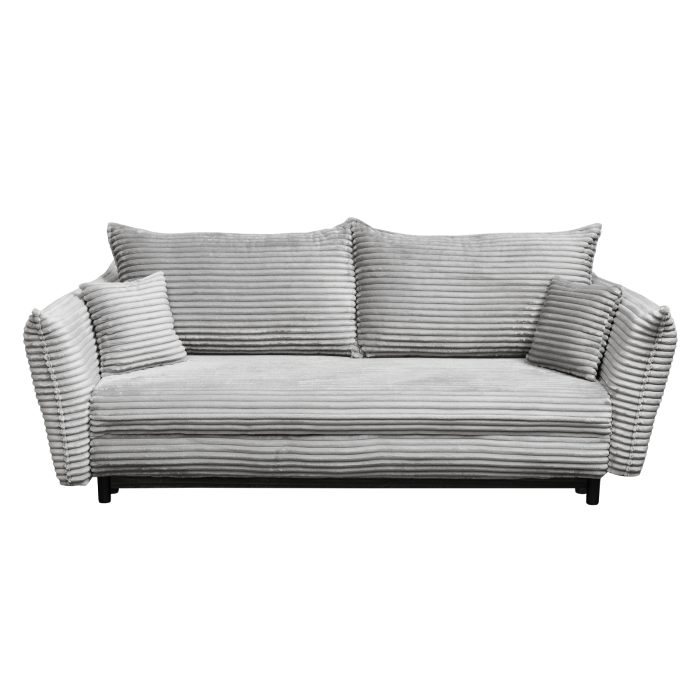 Canapea CAMILLE T extensibila, 3 locuri, cu arcuri si lada depozitare, gri deschis, 238x115x95 cm