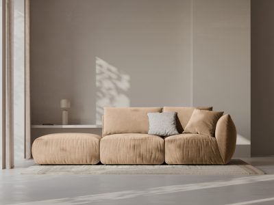 Canapea modulara 3 locuri cotiera stanga, Chris-184, Micadoni Home, 315x100x80 cm, catifea, bej sand