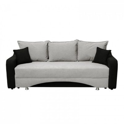 Canapea extensibila SUSIE, 3 locuri, cu arcuri si lada depozitare, negru + gri deschis, 222x105x80 cm