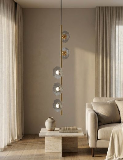 Candelabru, Mauro Ferretti, Emily Vertical, 5 x E27, 40W, 15x16x110 cm, fier/sticla, auriu/gri