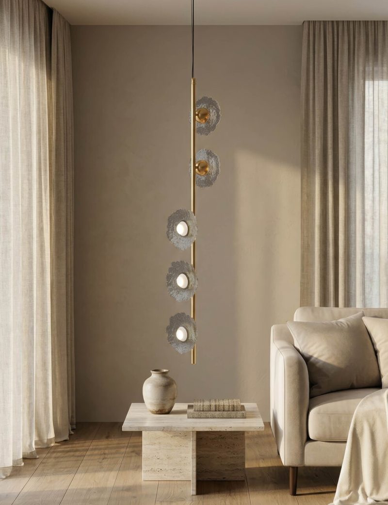 Candelabru, Mauro Ferretti, Emily Vertical, 5 x E27, 40W, 15x16x110 cm, fier/sticla, auriu/gri