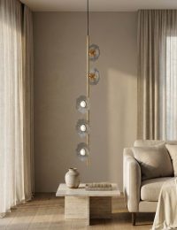 Candelabru, Mauro Ferretti, Emily Vertical, 5 x E27, 40W, 15x16x110 cm, fier/sticla, auriu/gri