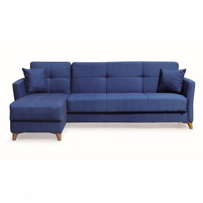 Coltar LOREN extensibil, cu lada depozitare, colt interschimbabil, albastru, 240x143x85 cm