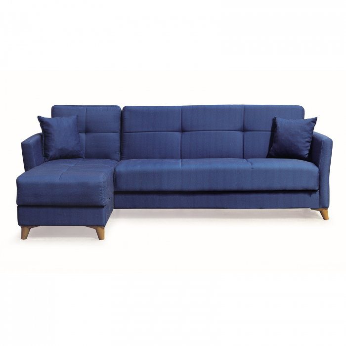 Coltar LOREN extensibil, cu lada depozitare, colt interschimbabil, albastru, 240x143x85 cm