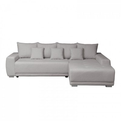 Coltar MARIBO L BUCLE extensibil, cu arcuri si lada depozitare, colt dreapta, gri cu nuante roz, 282x205x92 cm