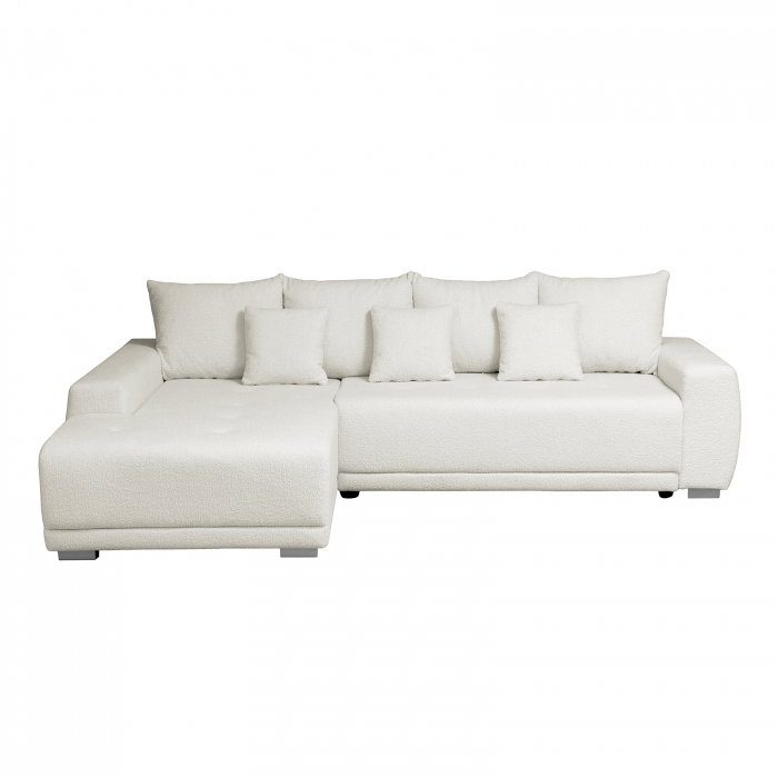 Coltar MARIBO L BUCLE extensibil, cu arcuri si lada depozitare, colt stanga, crem, 282x205x92 cm
