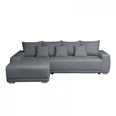 Coltar MARIBO L BUCLE extensibil, cu arcuri si lada depozitare, colt stanga, gri inchis, 282x205x92 cm