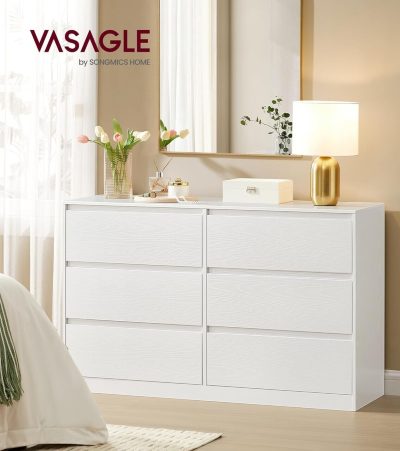 Comoda cu 6 sertare Kailyn, Songmics, 119.4x40x75 cm, PAL/MDF, alb