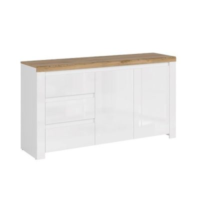 Comoda VIGO, 2 usi, 3 sertare, alb + stejar wotan, 156x41,5x84,5 cm