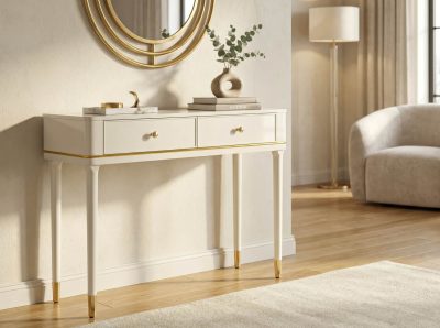 Consola, Mauro Ferretti, Camille, 101x37x78 cm, lemn de pin, alb/auriu