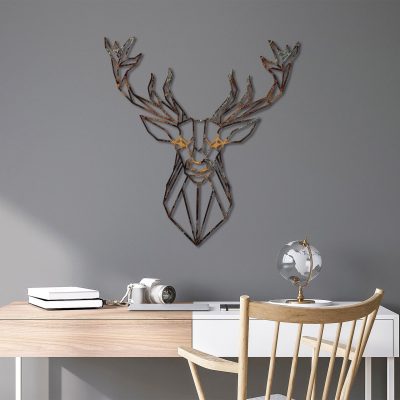 Decoratiune de perete, Deer, Width: 60 cm  Height: 65 cm, Multicolor