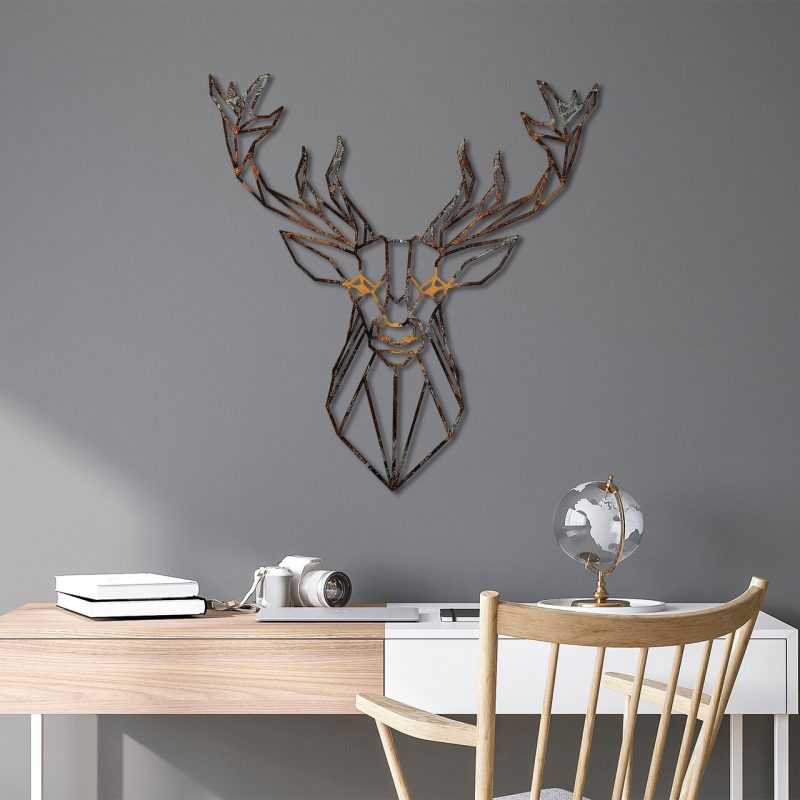 Decoratiune de perete, Deer, Width: 60 cm  Height: 65 cm, Multicolor
