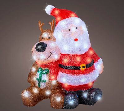 Decoratiune luminoasa de exterior Santa and Reindeer, Lumineo, 34x18x40 cm, acril, multicolor