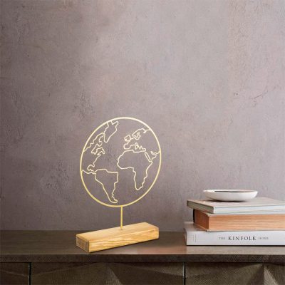 Decoratiune, World, 28x40x4 cm, Auriu