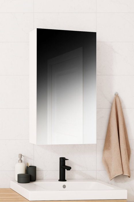 Dulap baie suspendat cu oglinda, 1 usa, alb, 40x14x68 cm
