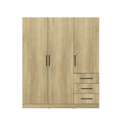 Dulap LEON cu sistem soft close, 3 usi si 3 sertare, stejar Belfast, 150x45x180 cm
