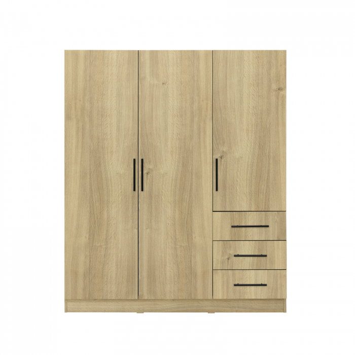 Dulap LEON cu sistem soft close, 3 usi si 3 sertare, stejar Belfast, 150x45x180 cm
