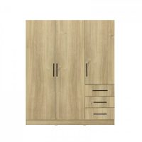 Dulap LEON cu sistem soft close, 3 usi si 3 sertare, stejar Belfast, 150x45x180 cm