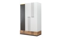 Dulap pentru haine, Hanah Home, Relax 3, 130x200x60 cm, PAL, Alb / Antracit / Galben / Maro