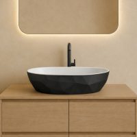 Lavoar pe blat compozit negru cu alb, oval, forme 3D, Foglia Armonia Slim