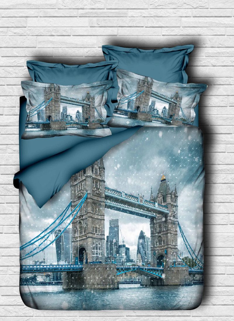 Lenjerie de pat dubla, L'essentiel Maison, 126, Blue / White / Brown