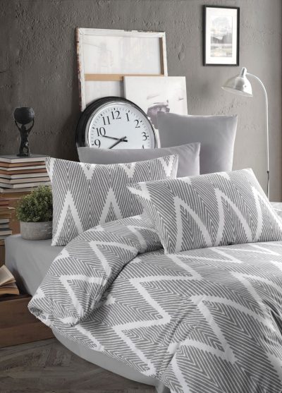 Lenjerie de pat pentru o persoana Single XXL (DE), L'essentiel Maison, Olivia, Gri/Alb