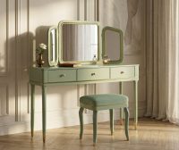 Masa de toaleta / masuta dressing cu oglinda si taburet, Mauro Ferretti, Camille, 120x37x79 cm, lemn de pin/fier/poliester, verde/auriu