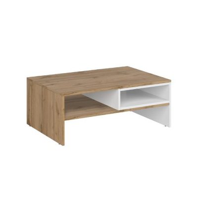 Masuta de cafea VIGO, cu raft, alb + stejar wotan, 90x60x35,5 cm